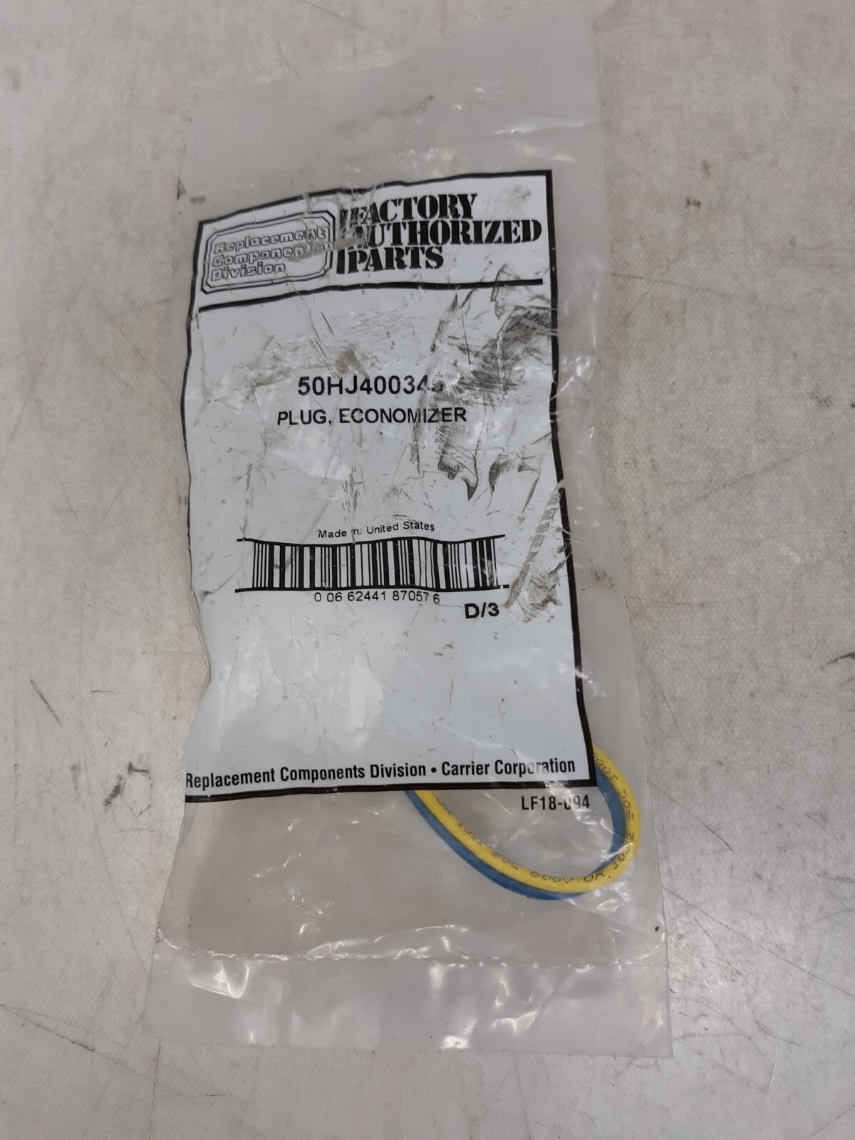 Carrier 50Hj400345 Economizer Bypass Plug