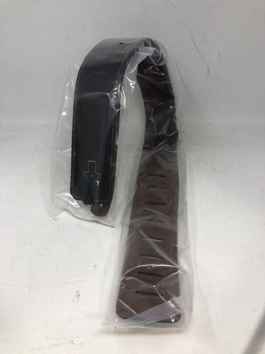 Zager Adjustable Guitar Strap ~ 2.25" Wide, Made of Vegan Leather, Brown w/ Gold
