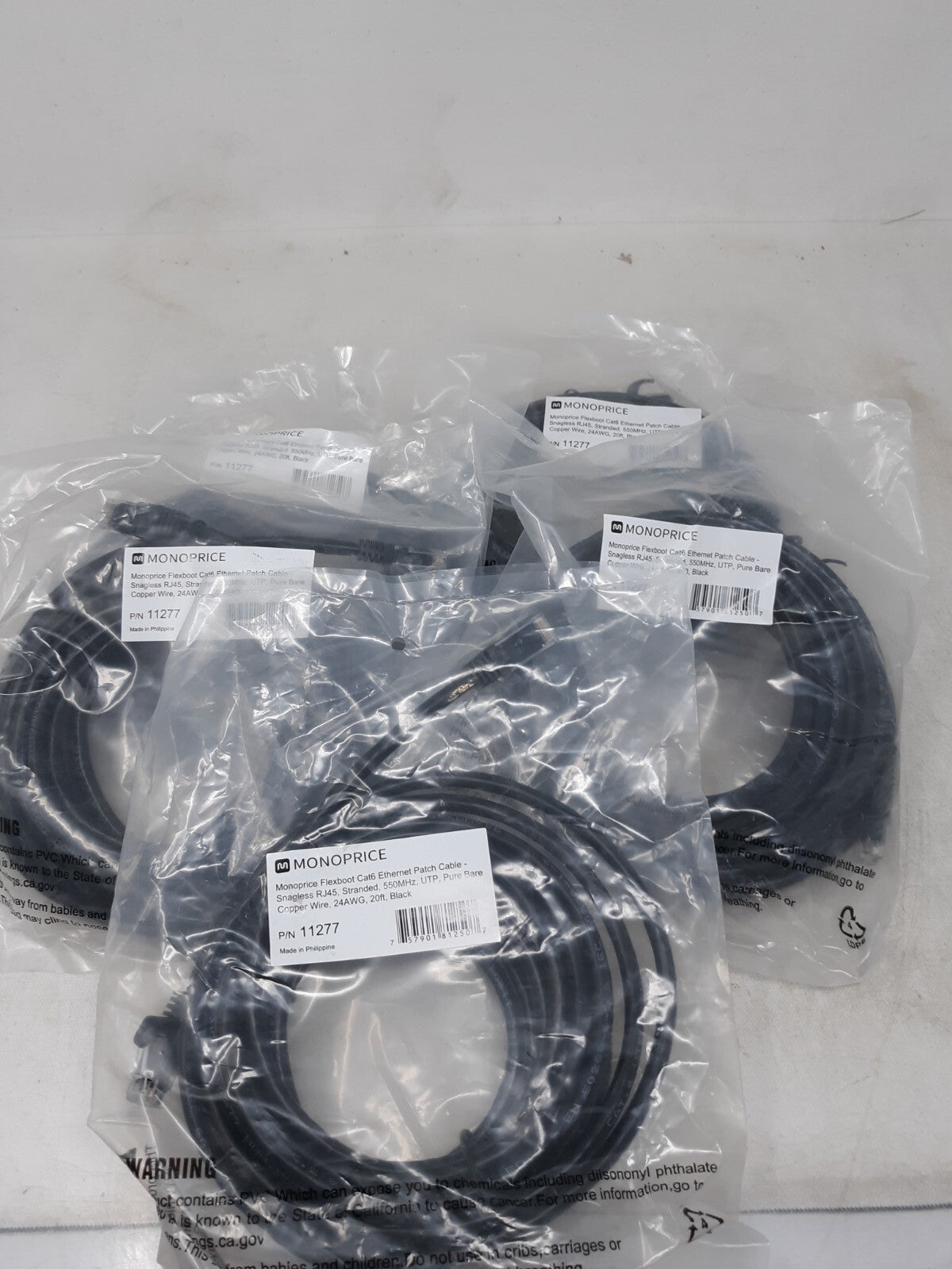 Lot of 5 Monoprice 11277 Black 20ft Patch Cord 550 Mhz Category 6 (UTP)