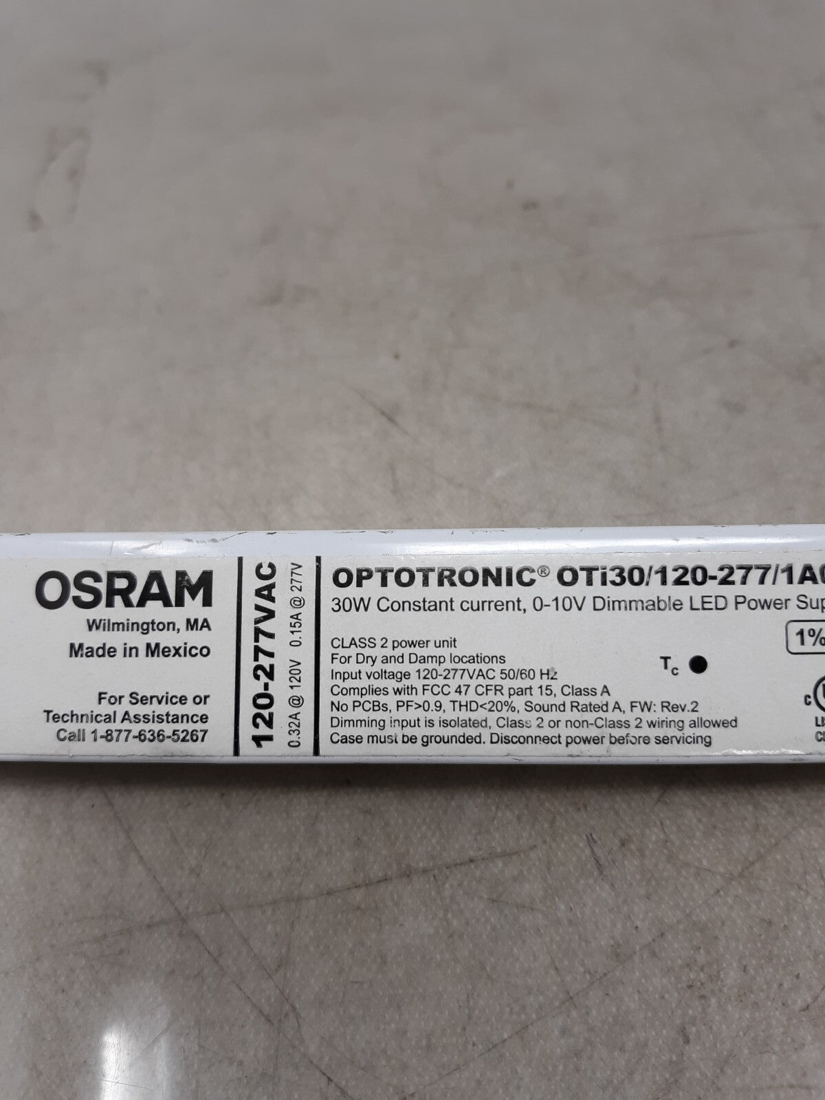 OPTOTRONIC OTI30/120-277/1A0-DIM-L DIMMABLE LED DRIVER, 120/277V, 30W, 0-10V