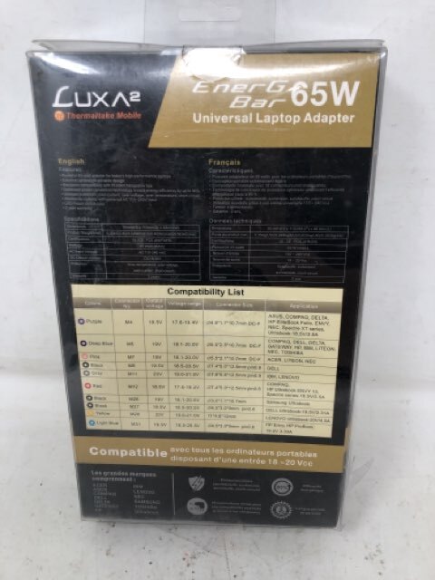 LUXA2 PO-ULA-PC65BK-00 EnerG Bar 45W Universal Laptop AC Power Adapter