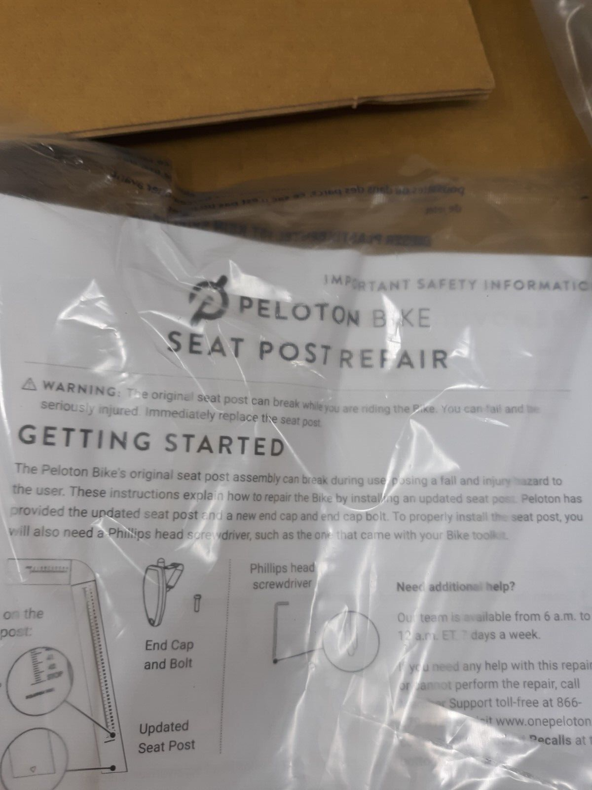Peloton Bike Updated Seat Post Repair Kit SB01-0061 w/ Spring, Cap & Guide