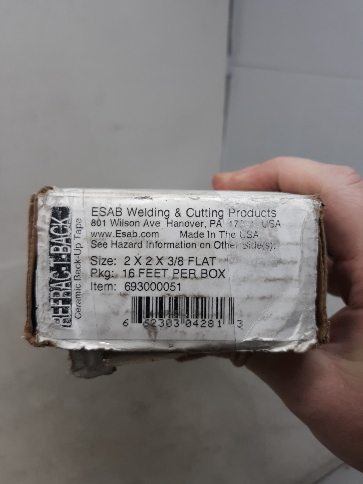 (16 ft) ESAB Refrac-T-Back Ceramic Weld Backing 693000044, 2 x 2 x 3/8", Grooved
