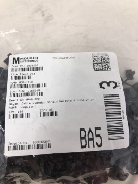 Mouer Electronics 836-1130 SR 4P-Black Cable Cable Clands/Grips Qty:100