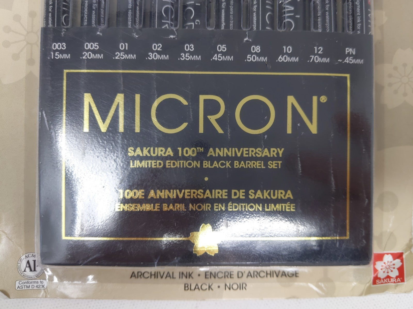 Micron Pigma Sakura 100th anniversary limited edition 10 pens Black Barrel Set