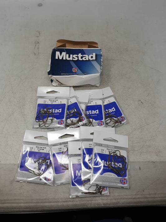 Mustad Wide Gap Hooks 2/0 37140-BR Lot of 10 Packs (80 Hooks Total)