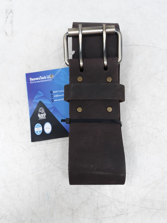 Beavers Tools Heavy-Duty Leather Work Belt - Double Prong Buckle, Brown