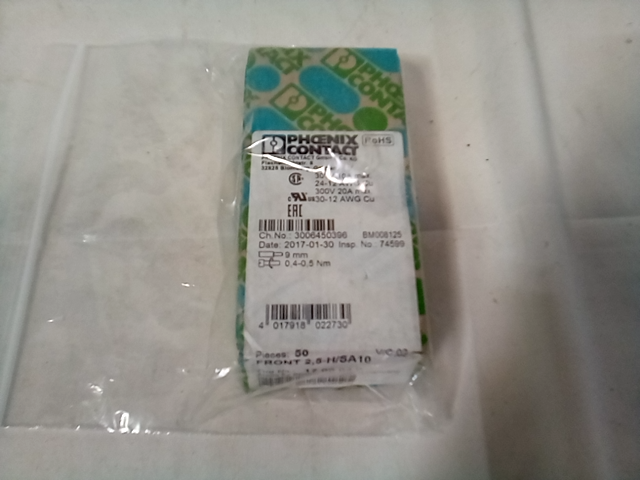 Phoenix Contact Front 2,5-H/sa10 Terminal Block, Pluggable, 1Pos, 14Awg