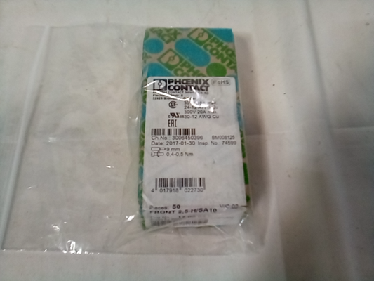 Phoenix Contact Front 2,5-H/sa10 Terminal Block, Pluggable, 1Pos, 14Awg