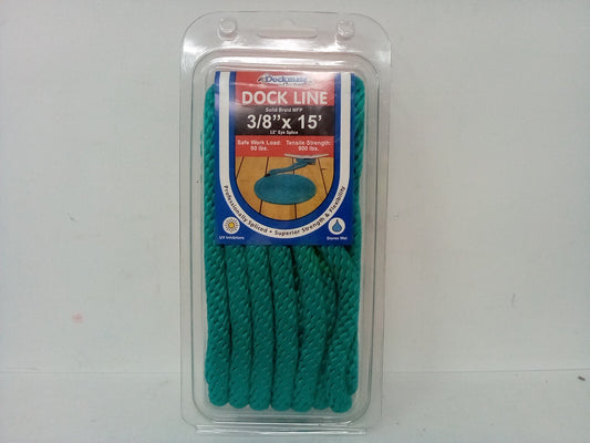 Dockmate DOCK LINE  Solid Braid MFP  3/8"x 15' 12" Eye Splice {Teal-308479}
