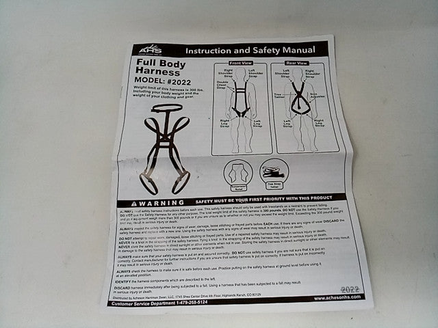 AHS Acheson Harrman Swan, LLC Full Body Harness Model # 2022