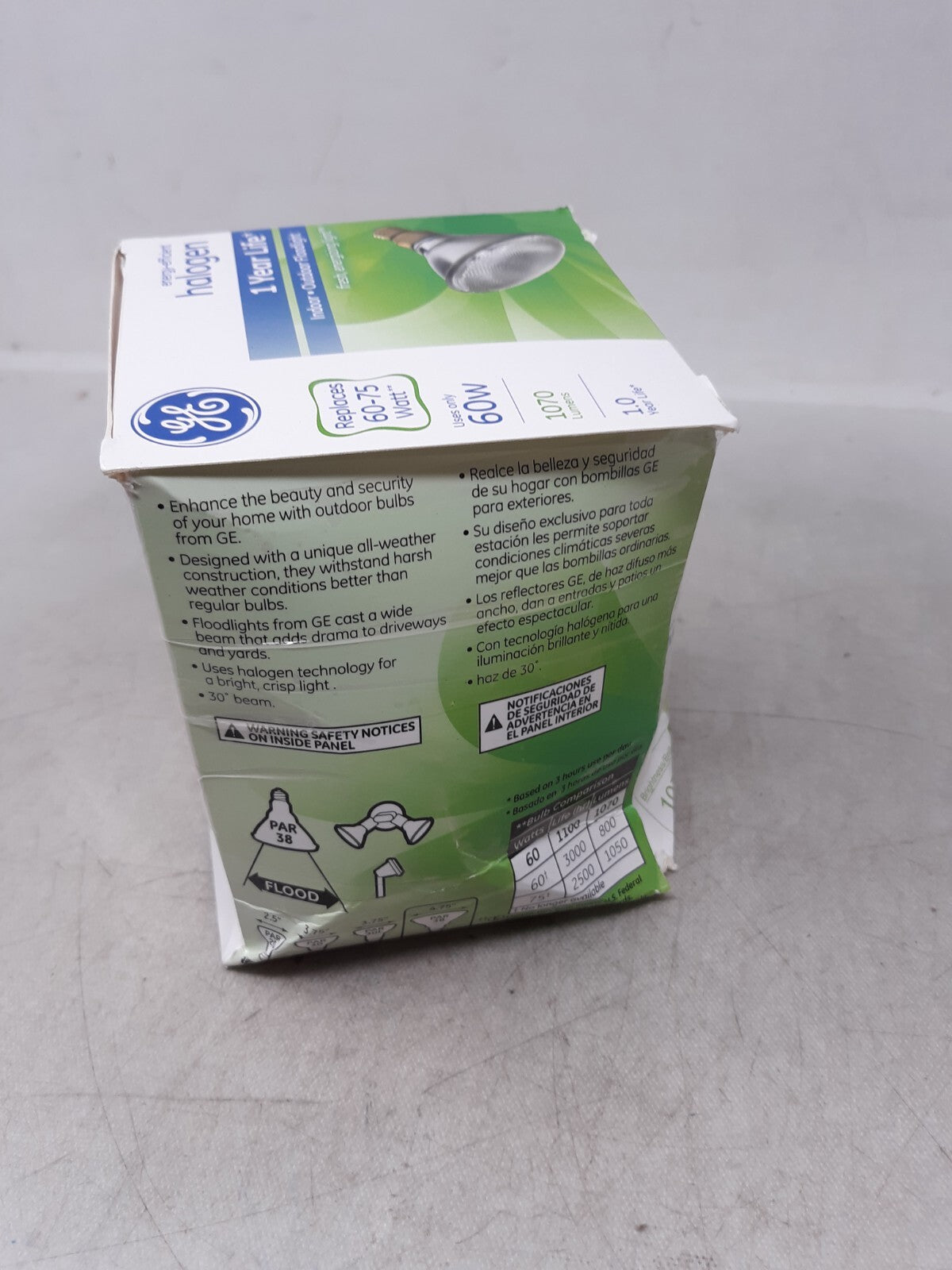 GE Energy Efficient Par38 75W =60W 1070 Lumens, Indoor & Outdoor.