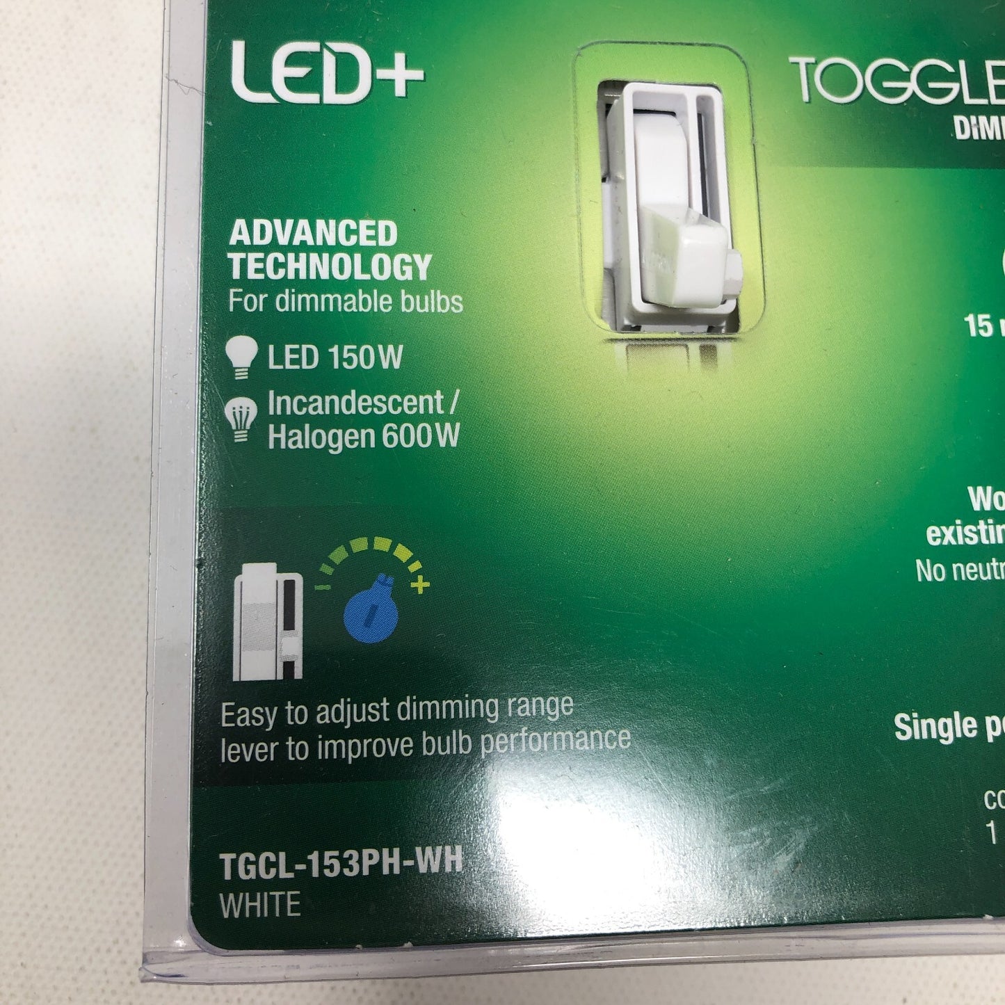 Lutron Single Pole Dimmer: TGCL-153PH-WH