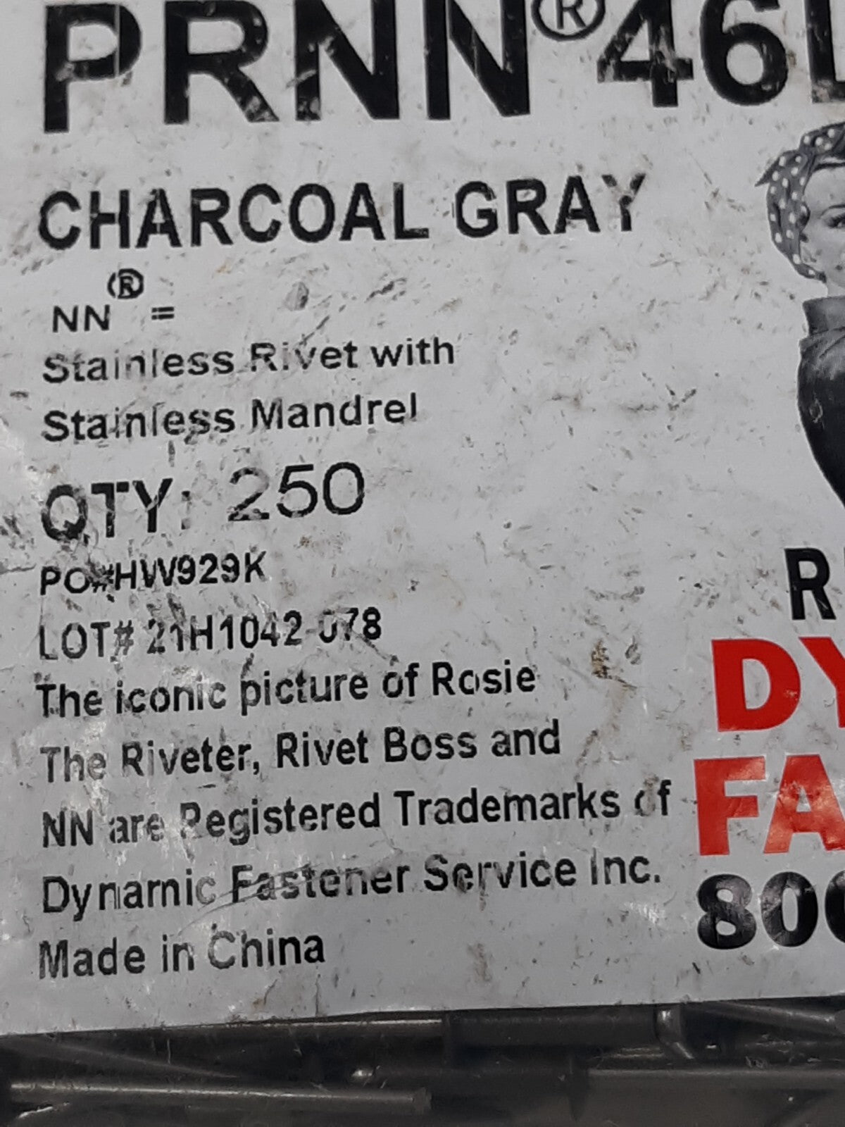 Dynamic Fastener PRNN46L02S Stainless Steel Rivets w/ Mandrel - 250 Pack