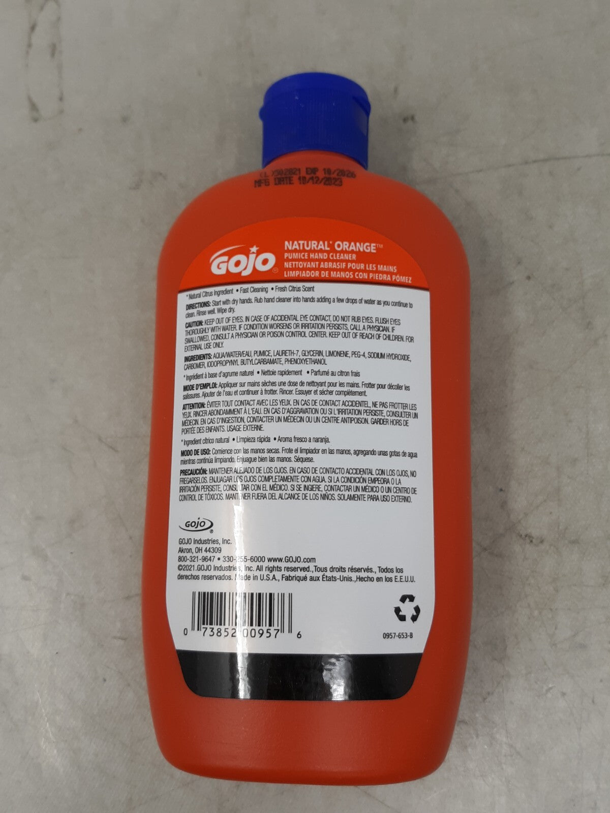 GOJO NATURAL ORANGE Pumice Hand Cleaner, 14 fl oz Quick-Acting Lotion Hand