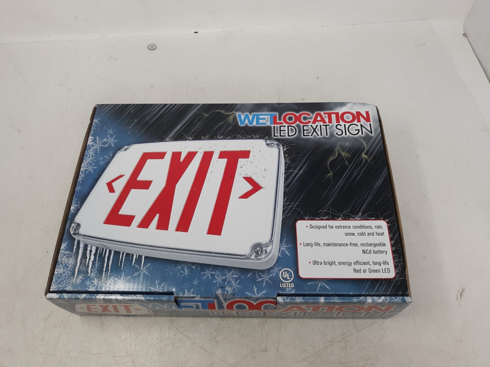 Wet Location LED Exit Sign Green Letters Single Face Battery Backup White Housin