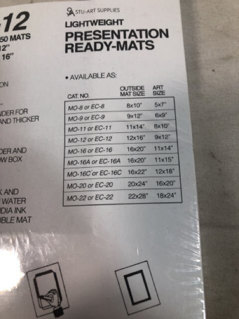 Stu Art Budget Ready Mats with No Back, 12 x 16 Inches, White, Pack of 50