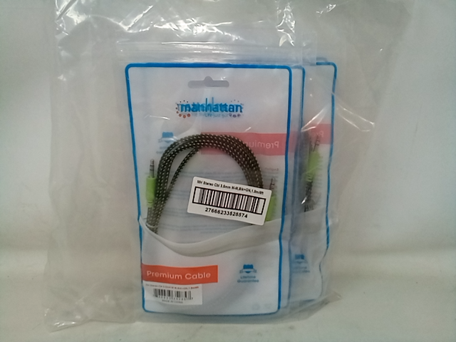 10/ok Manhattan 3.5mm Stereo Male to Male Braided Audio Cable 1.8 M 6 Ft Black/G