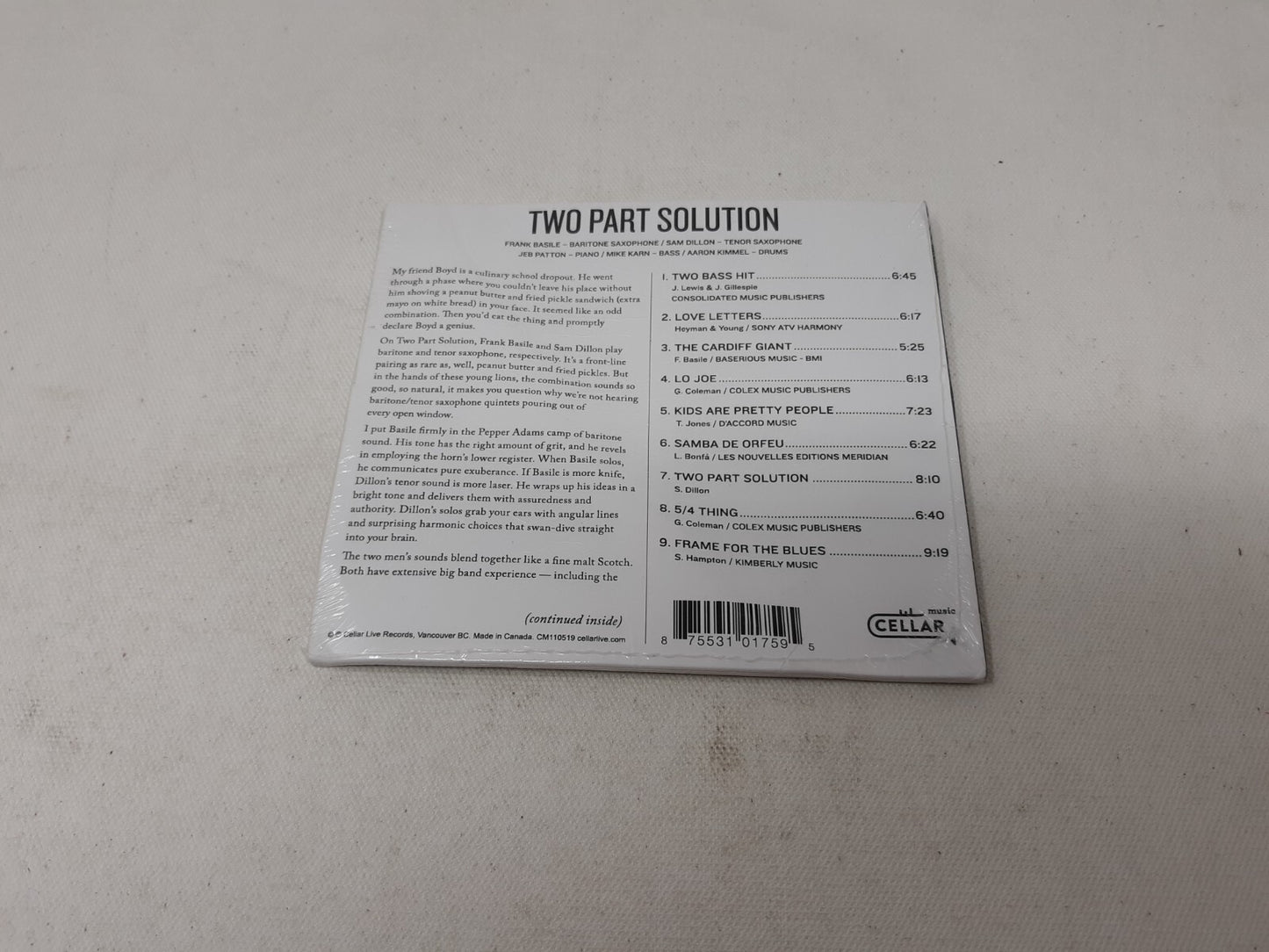 2 Part Solution by Basile, Frank / Sam Dillon Quintet (CD, 2020)