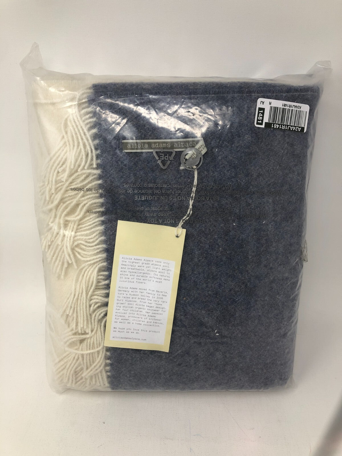 alicia adams alpaca Canyon Throw ~ Genuine Alpaca Wool Blanket, Ivory/Blue/Navy