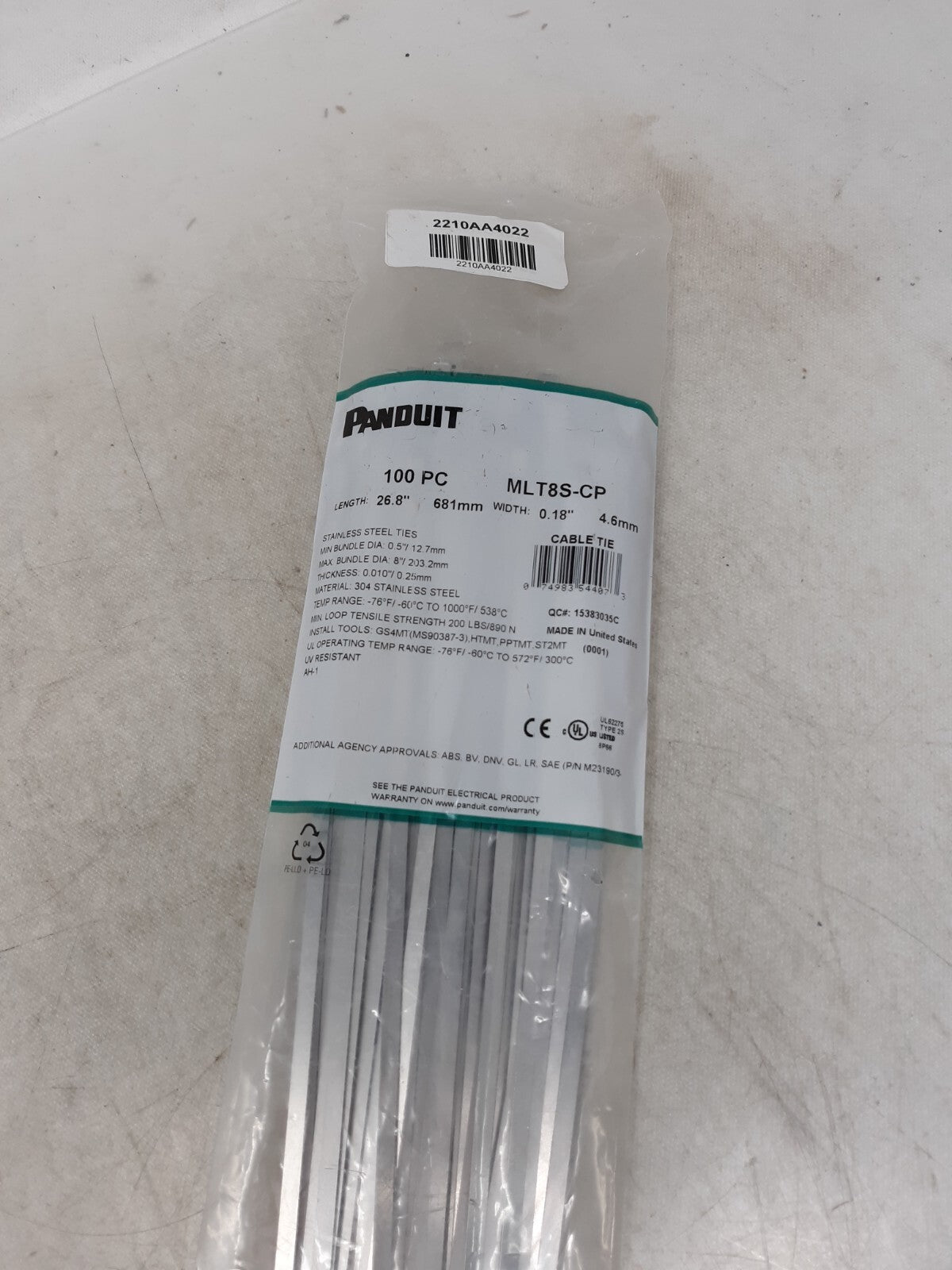 Panduit Mlt2s-Cp 7.9" L Extra Heavy Duty Cable Tie Pk 100