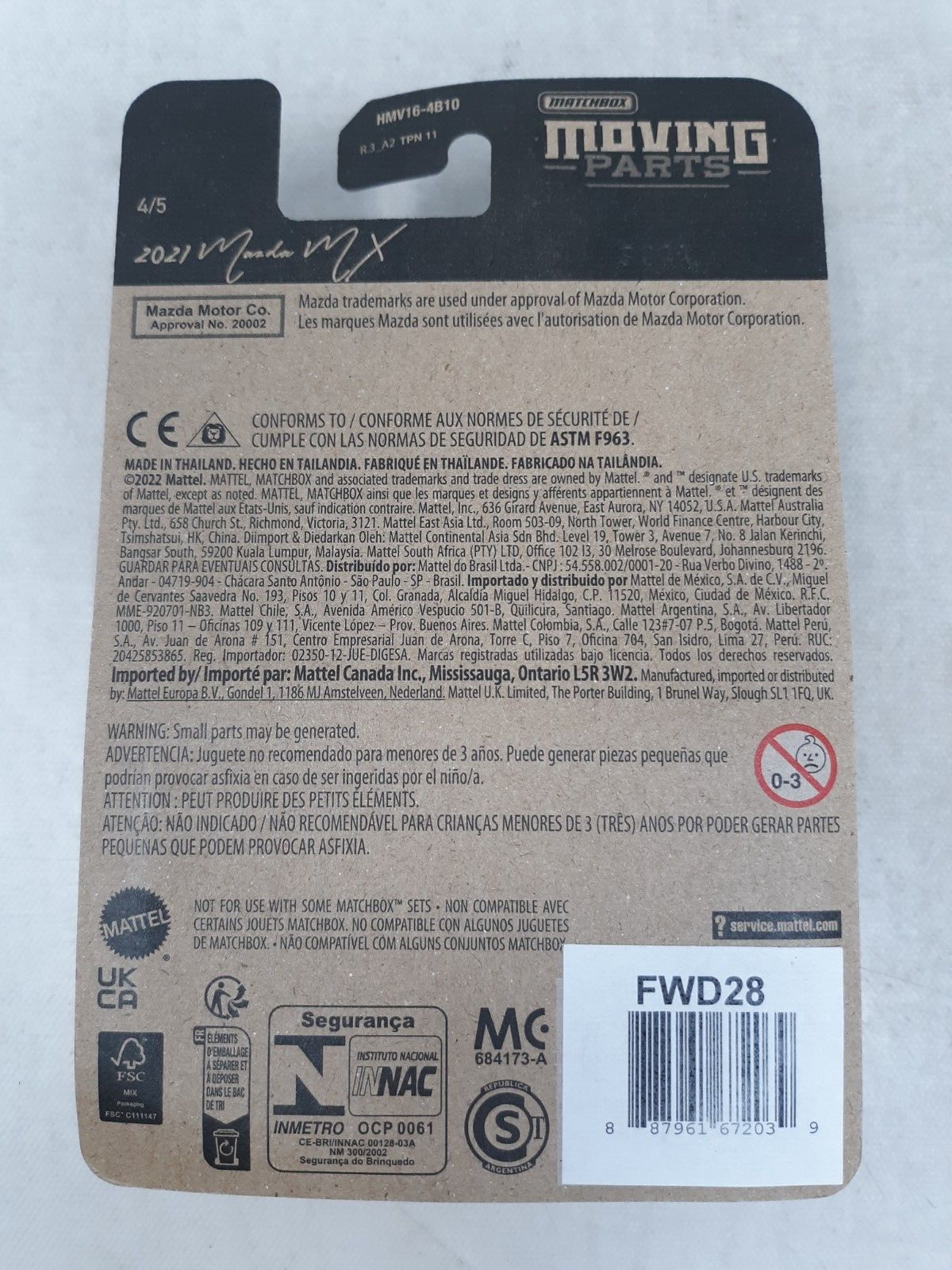 Matchbox Moving Parts 70 Year Special Edition 2021 Mazda MX Orange & Blk