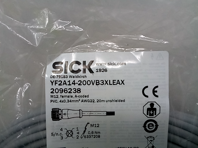 SICK YF2A14-200VB3XLEAX M12 FEMALE A CODED 1926