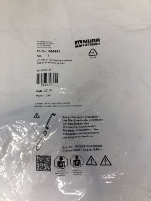 Murr Elektronik 344441 M12 Female 0 Degree Shielded Cable Cord Gray