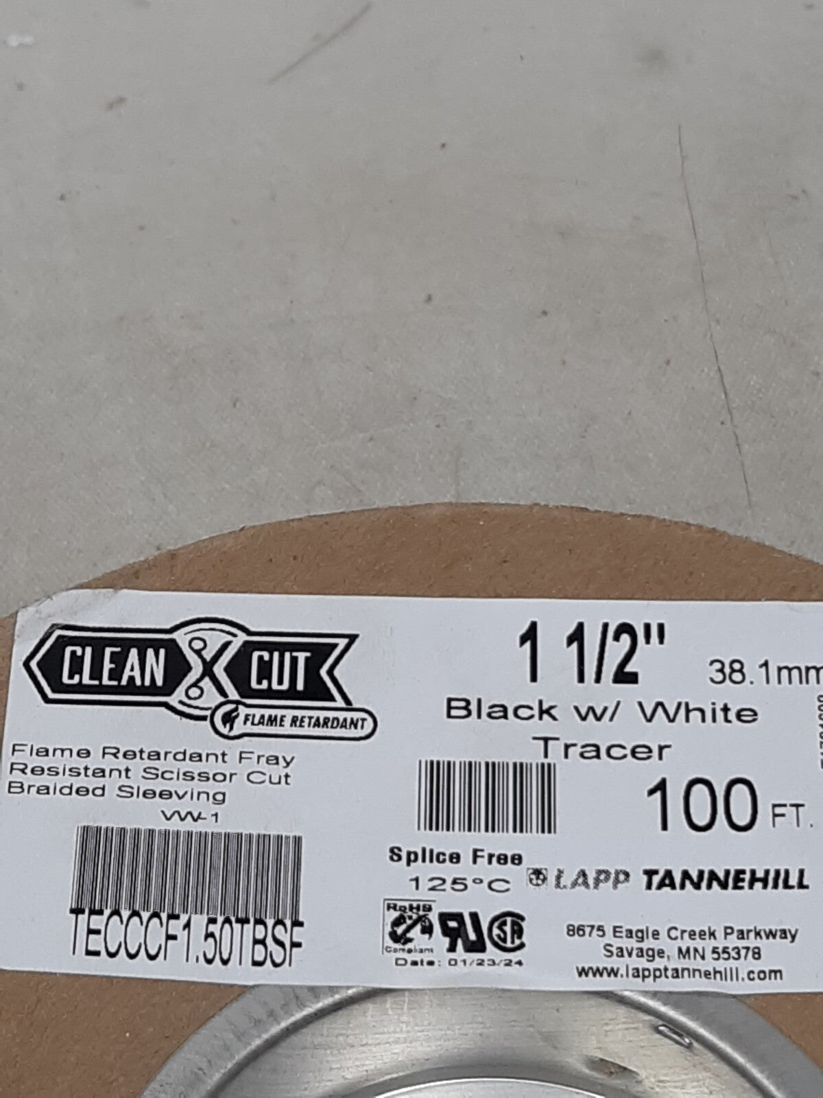 Clean Cut® FR - 1 1/2" - Black w/ White Tracer- 100 ft spool