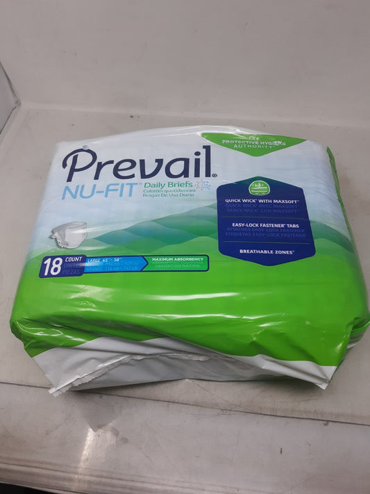 Prevail Nu-Fit Maximum Absorbency Incontinence Brief - Large, 18 Count (NU-013)