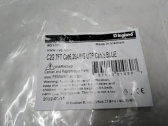 01080 7 Ft. Cat6 Snagless Unshielded UTP Slim Ethernet Network Patch Cable, Blue