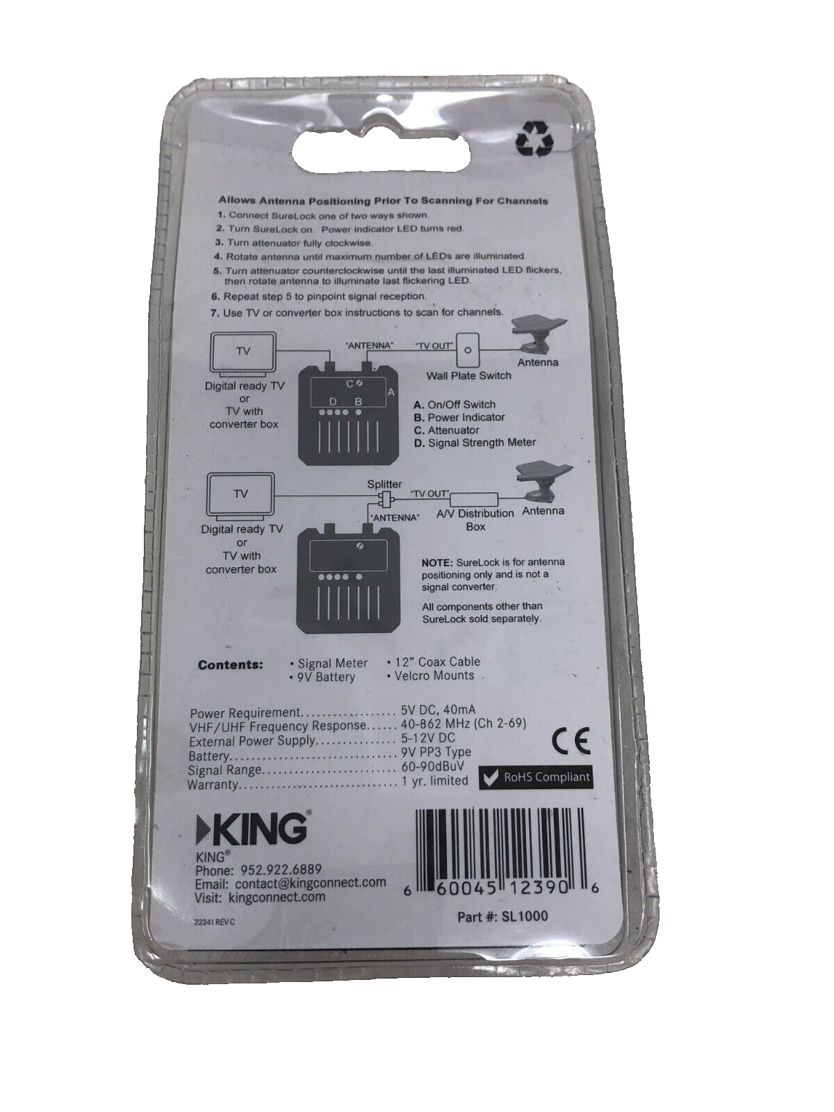 King SURELOCK Digital TV Signal Finder SL1000 for King Jack Antenna