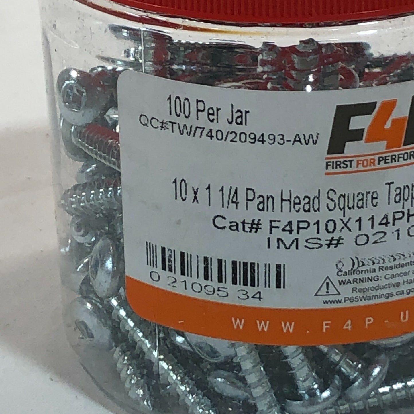 F4P First for Performance 10 x 1 1/4" Pan Head Square Tapping Screw Zinc- 100ct