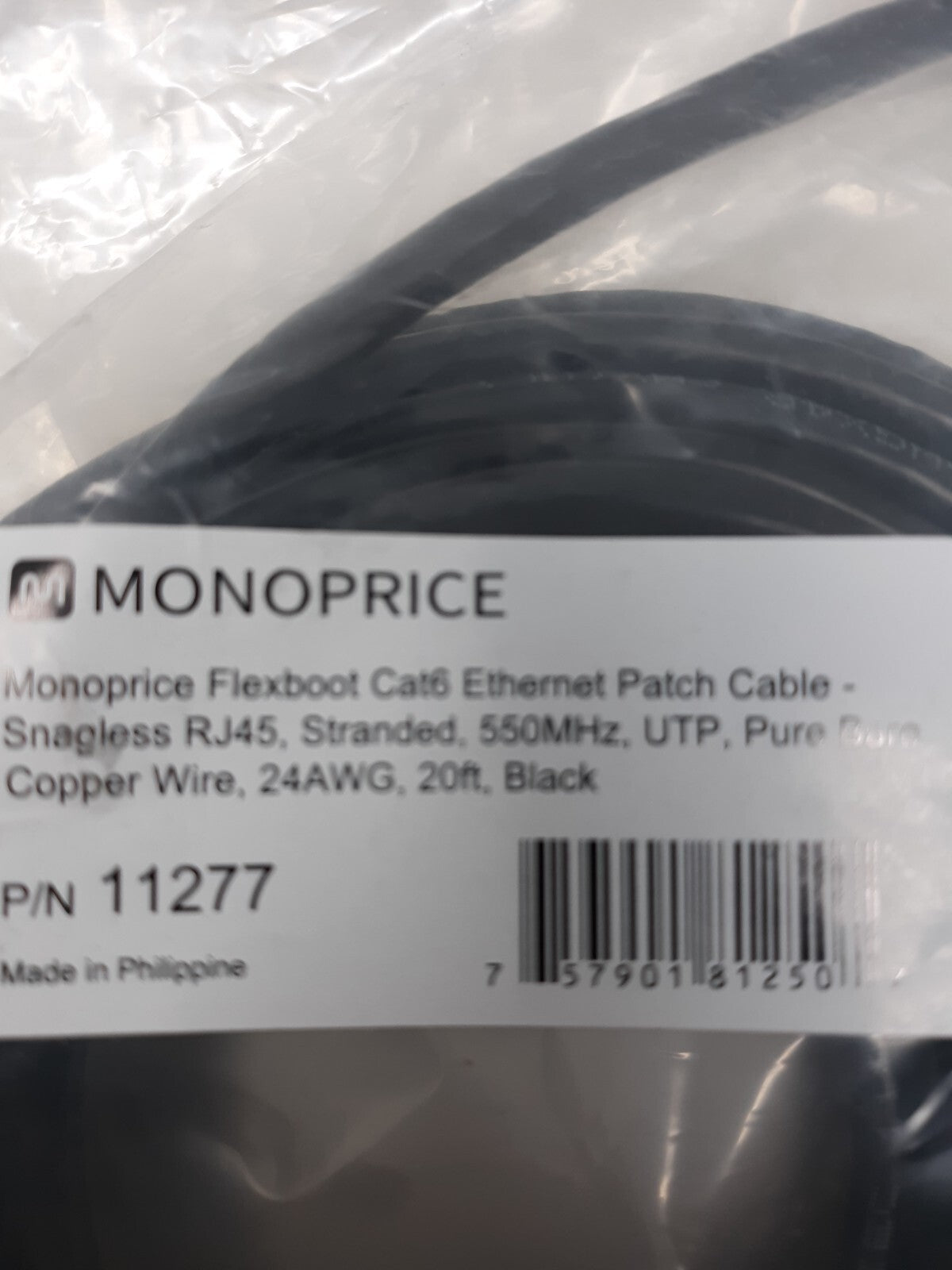 Lot of 5 Monoprice 11277 Black 20ft Patch Cord 550 Mhz Category 6 (UTP)
