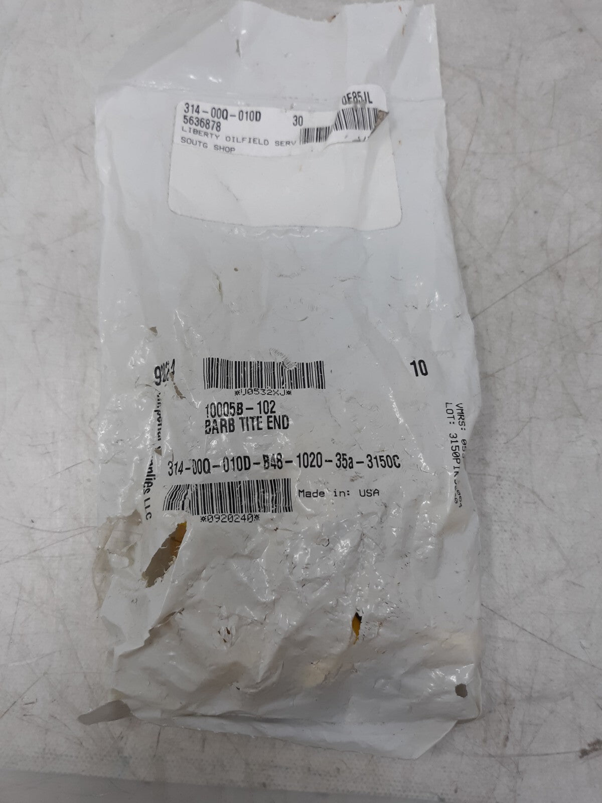 Barb Tite End Brass Hose Fittings 1/4" ID 314-000-010D Lot of 10