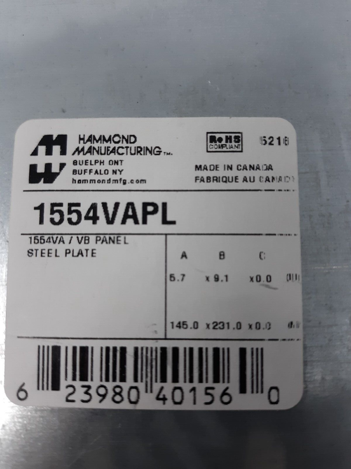 (QTY5) Hammond Panel Inner 1554 PB Series Enclosure Steel 227mm x 146mm 1554VAPL