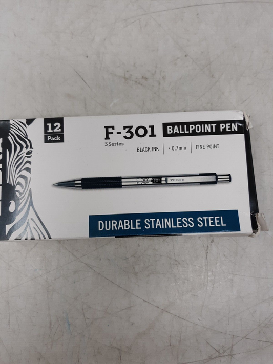 Zebra F-301 Ballpoint Stainless Steel (Black) 1 Count (Pack of 12), Black