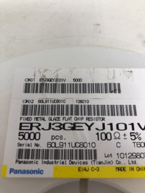 Panasonic ERJ3GEYJ101V 5000 Fixed Metal Glaze Flat Chip Resistor