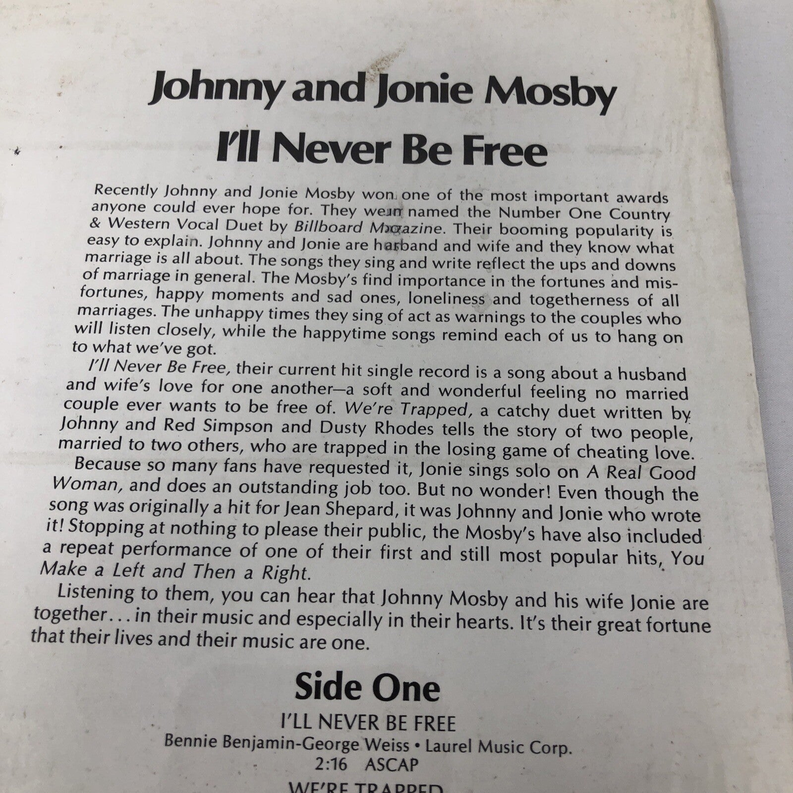 Johnny & Jonie Mosby I’ll Never Be Free