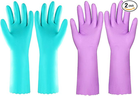 Elgood Reusable Dishwashing Cleaning Gloves with Latex free, Cotton lining,Kitchen Gloves 2 Pairs,Purple & Blue Medium