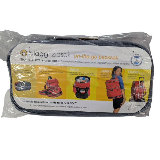 Biaggi Zipsak On-The-Go Backsak Microfold Backpack Expandable To 16" X 12.5" X 7" Grey Durable Lightweight