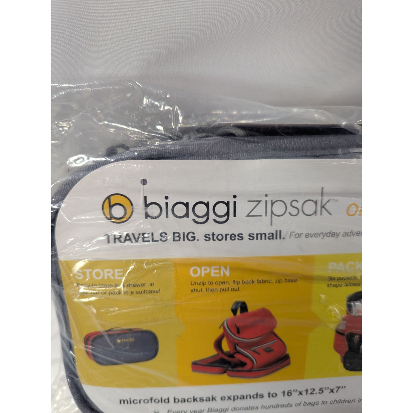 Biaggi Zipsak On-The-Go Backsak Microfold Backpack Expandable To 16" X 12.5" X 7" Grey Durable Lightweight