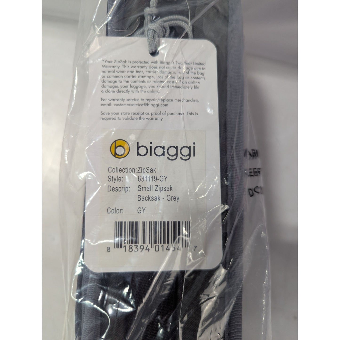 Biaggi Zipsak On-The-Go Backsak Microfold Backpack Expandable To 16" X 12.5" X 7" Grey Durable Lightweight