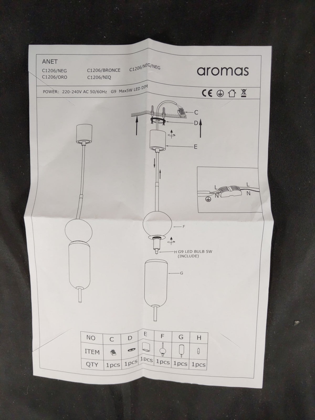 Aromas Designer Light Fixture ANET C1206 marble hanging light