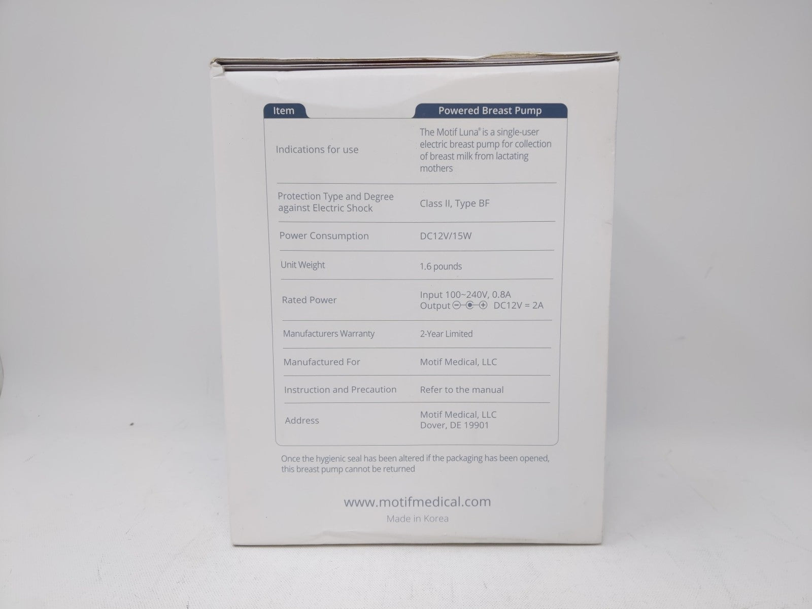 Motif Luna Double Electric Breast Pump Sealed Box