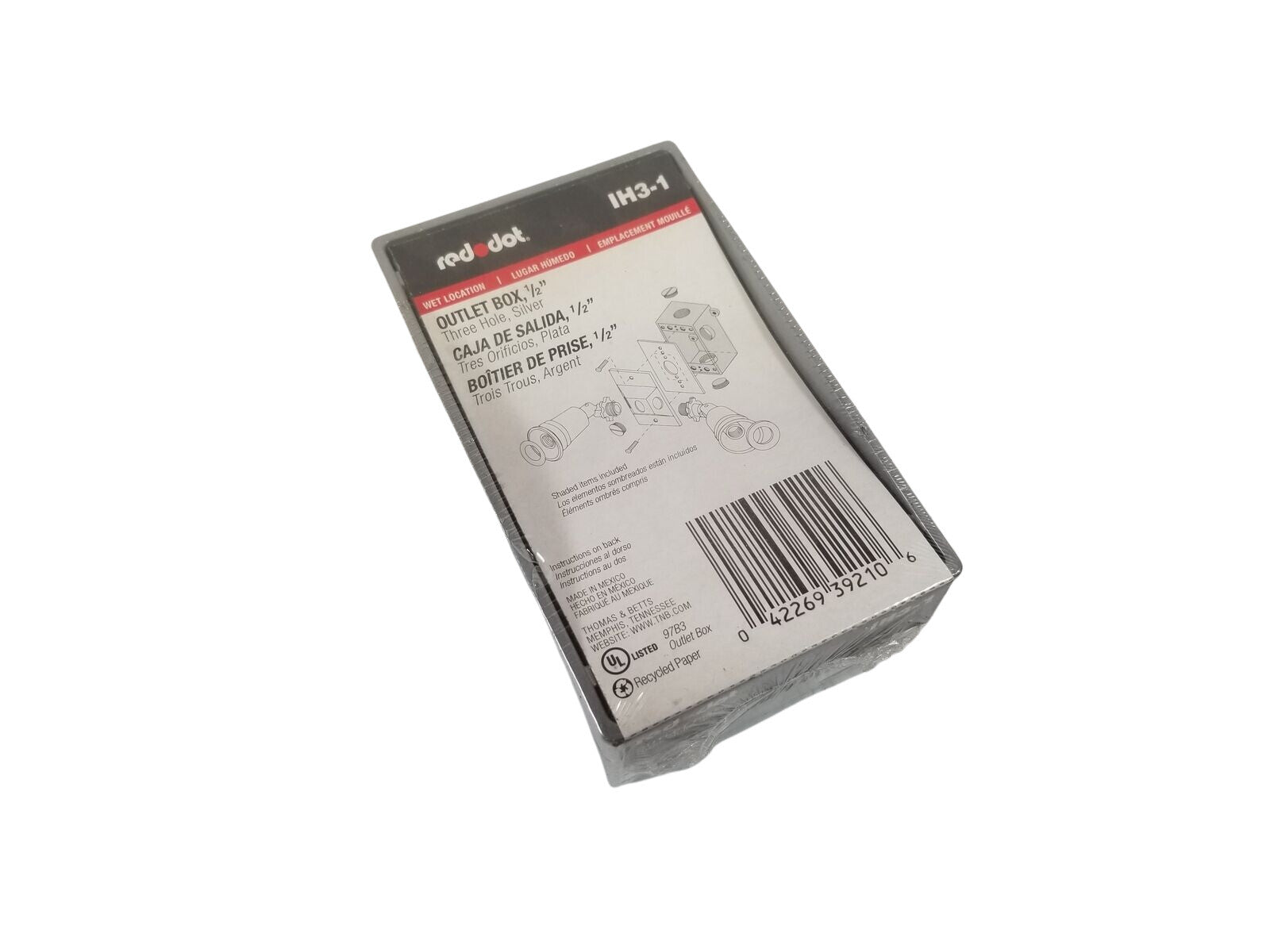 New Red Dot Outlet Box IH3-1 - 3 Hole 1/2" - Silver
