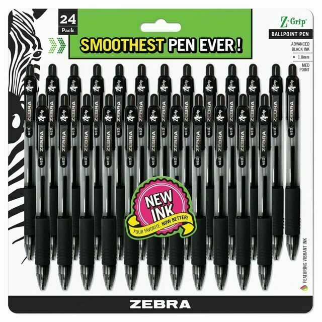 Zebra ZEB12221 Z-Grip Ballpoint Retractable Pen, Black - 24 Count